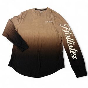 Hollister Ombre Brown Black Long Sleeve Logo Shirt Men’s Large Gradient Tee